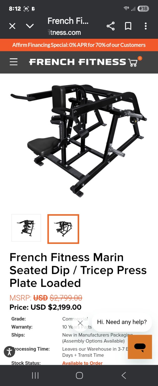 French Fitness Seated Dip / Tricep Pushdown Plate Loaded - Image 5